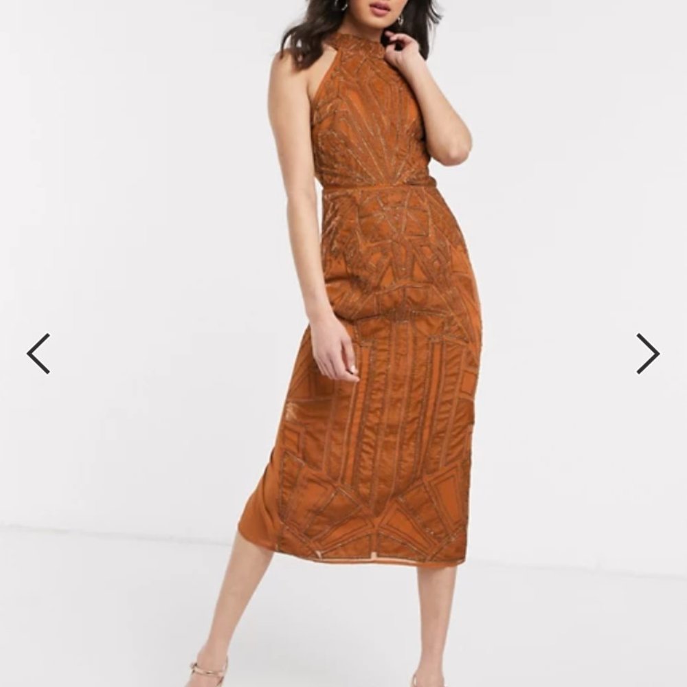 ASOS embellished midi dress in rust